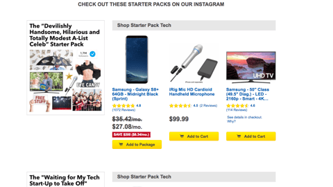 Best Buy 'Starter Packs' Web Page